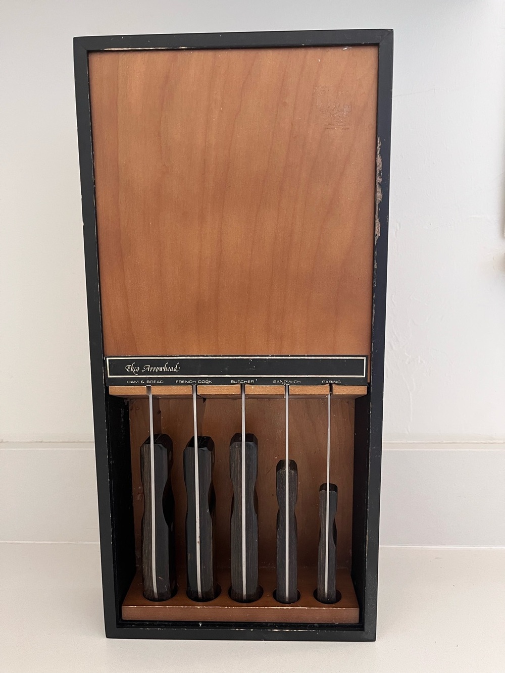 Vintage EKCO Arrowhead 5 Piece Carving Cutlery Knife Set with Maple Box